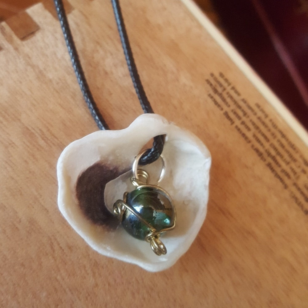 Shell and wrapped bead necklace.
